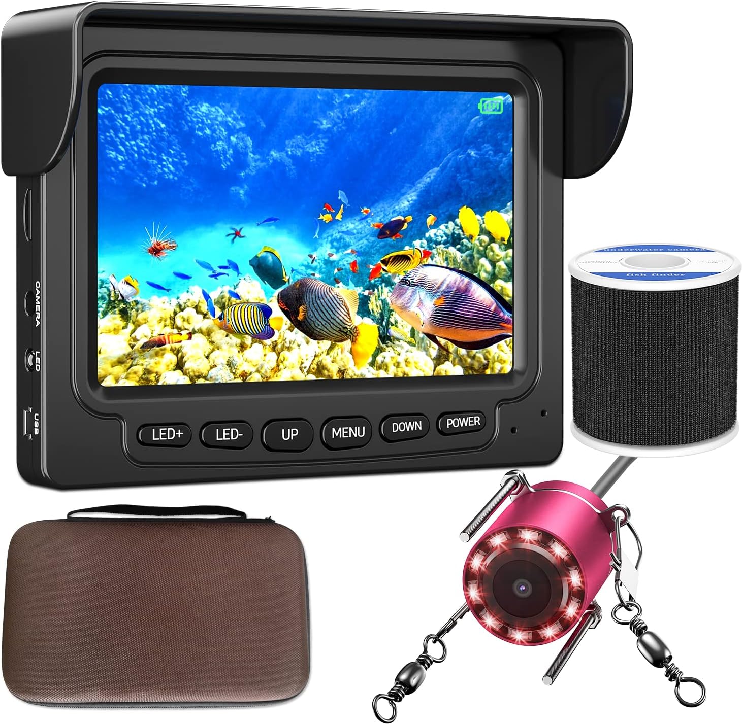 Portable Underwater Fishing Camera, 4.3 inch HD 1000TVL Color Monitor Ice Fishing Camera with 30m/98ft Cable