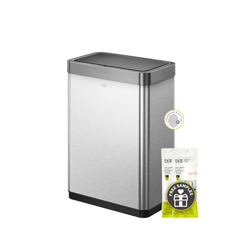 EKO Mirage-X 47 Liter / 12.4 Gallon Touchless Rectangular Motion Sensor Trash Can with Removable Liner, Brushed Stainless Steel Finish