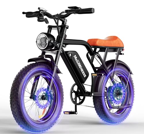 MEGAWHEELS Peak 1500W Moped-Style Ebike, Max 31-33 MPH, 40-75 Miles Range, 20" Fat Tire Electric Bike with 15.6Ah Battery