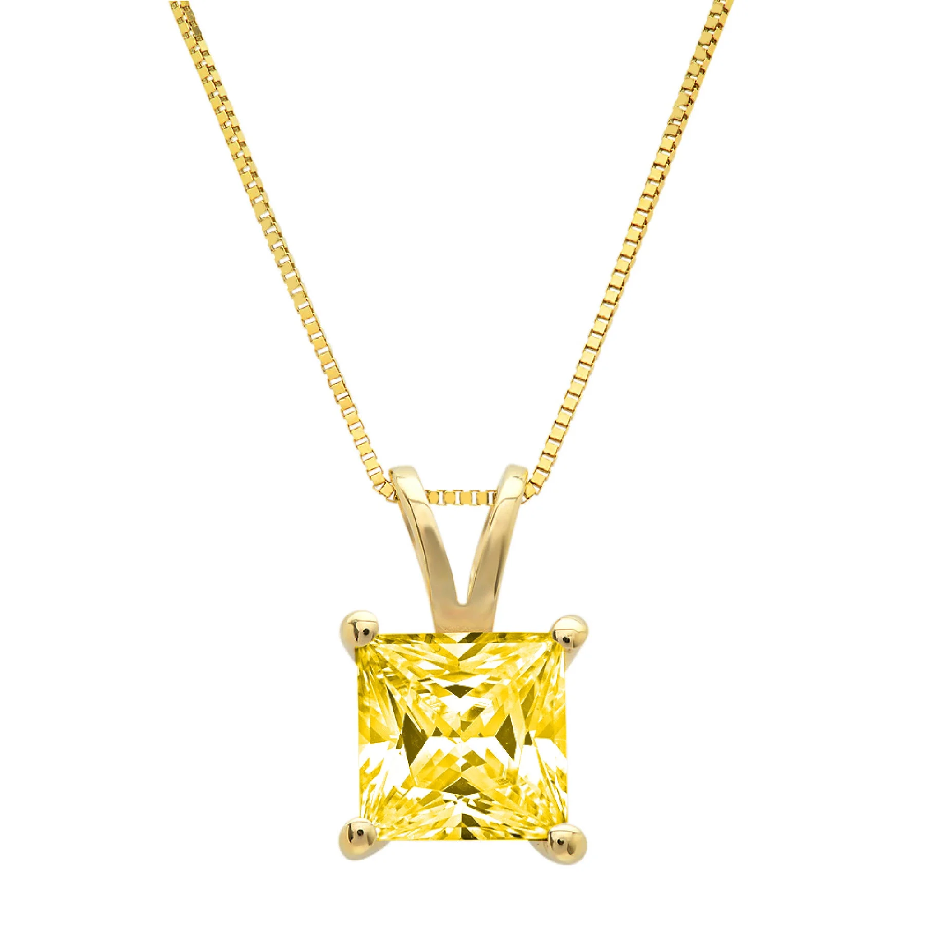 2.5 ct Brilliant Princess Cut Solitaire Synthetic Yellow Moissanite 14k Yellow Gold Pendant with 18" Chain