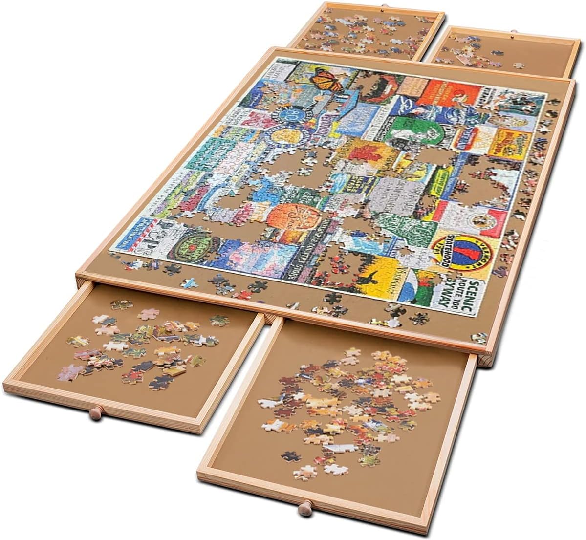 1500 Piece Puzzle Board, 34" x 26", Puzzle Board, Puzzle Table, Puzzle Tables for Adults, Puzzle Boards with 4 Storage & Sorting Drawers