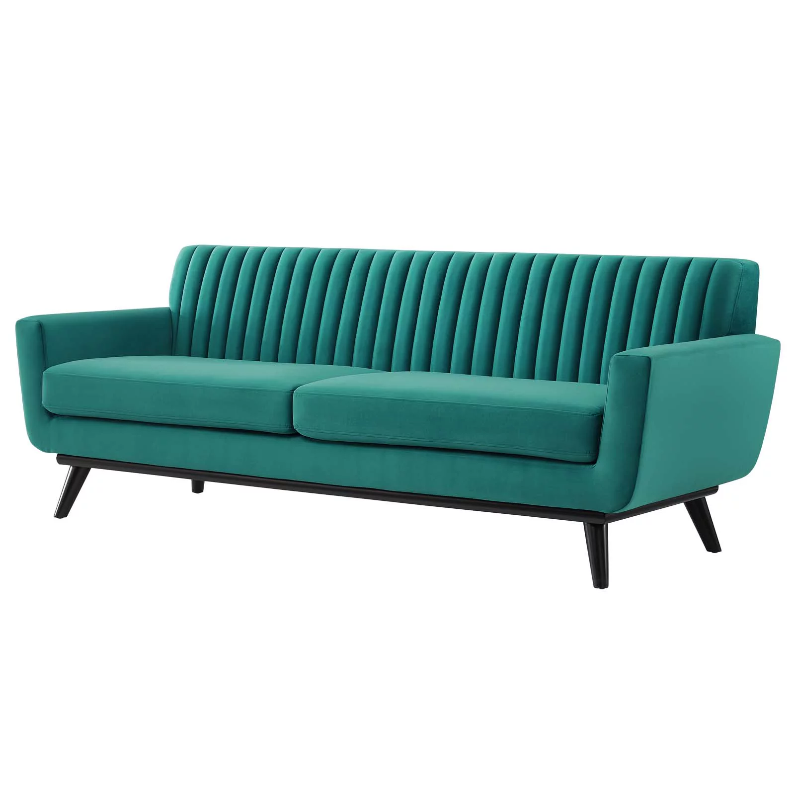 Tufted Sofa, Velvet, Teal Blue, Modern Contemporary Urban Design, Living Lounge Room Hotel Lobby Hospitality