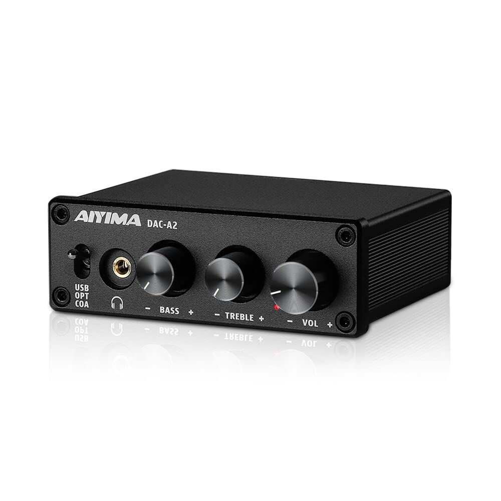 AIYIMA DAC-A2 Headphone Amplifier DAC with Bass Treble Controls PC-USB/Optical/Coaxial Inputs