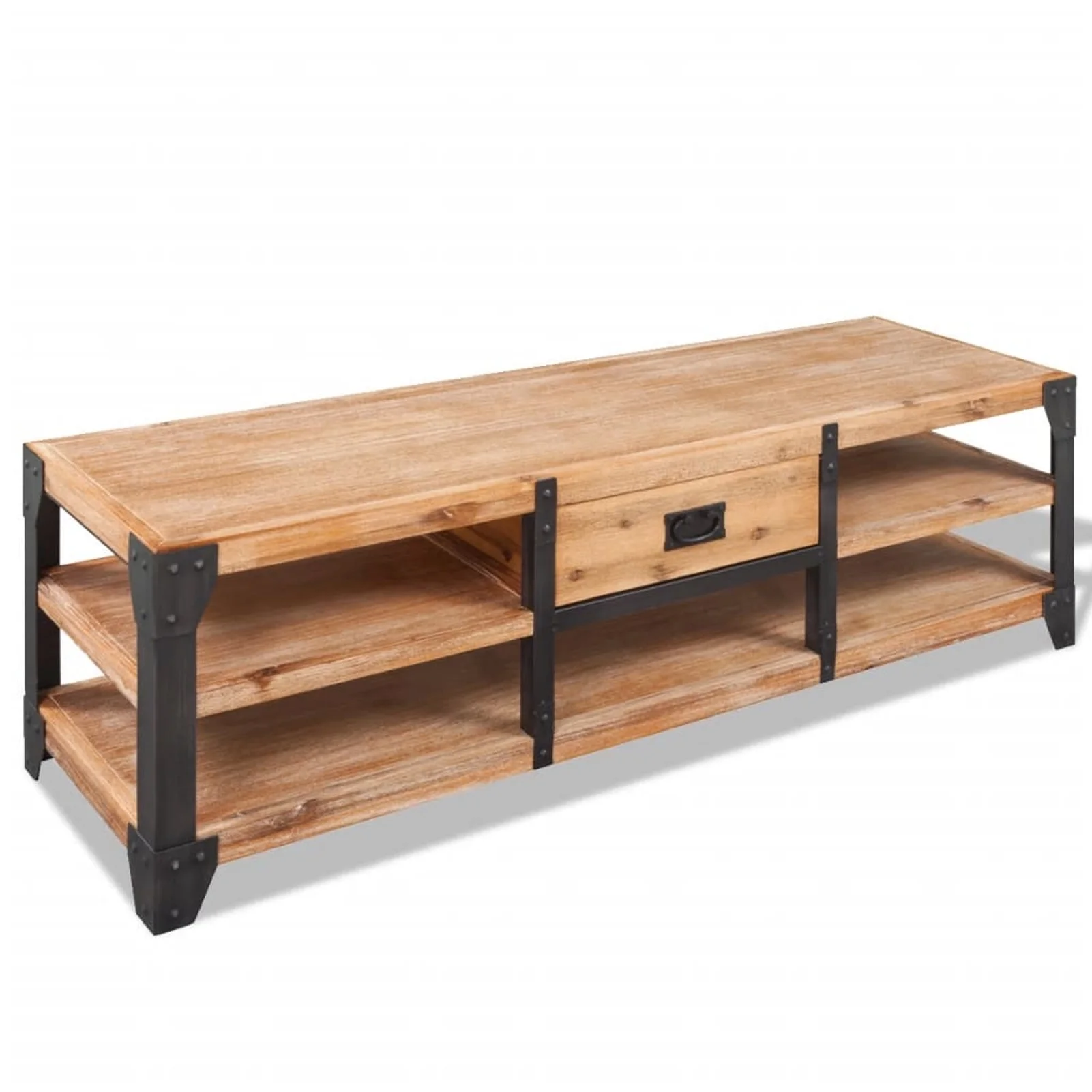 moobody TV Cabinet with Storage Shelves Reclaimed Wood Television Stand Sofa End Table Steel Legs for Living Room Home Furniture 55.1 x 15.7 x 17.7