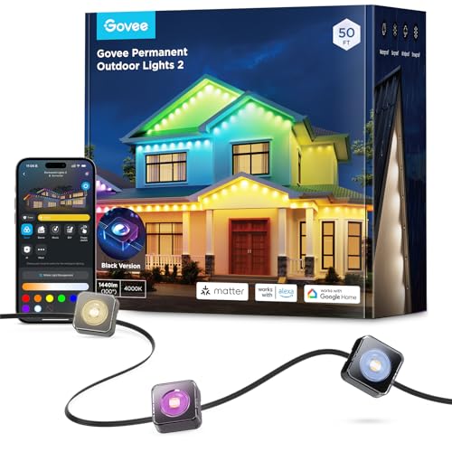 Govee Permanent Outdoor Lights 2, 100ft RGBIC Outdoor Lights with 72 LED Lights, IP67 Waterproof