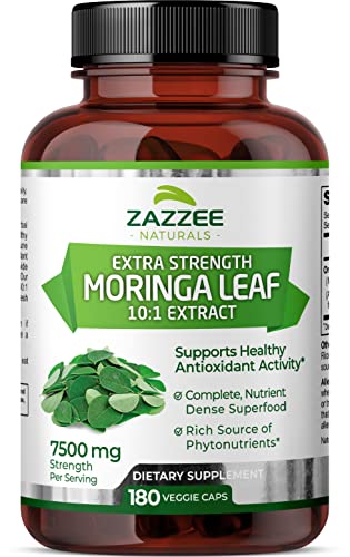 Zazzee Organic Moringa Oleifera 10:1 Extract, 7500 mg Strength, 100% Pure Superfood, 180 Vegan Capsules