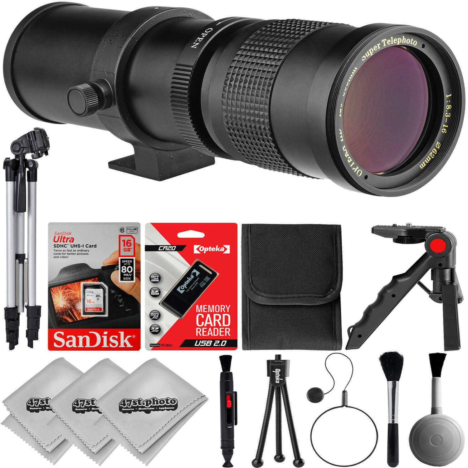Opteka 420-800mm / 840-1600mm Super Telephoto Zoom Lens w/ 32GB - 15pc