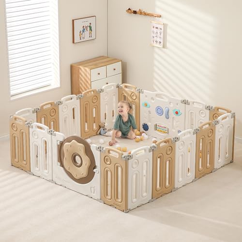 Baby Playpen, Foldable Baby Playpen, Playpen for Babies and Toddlers, Baby Fence with Game Panel and Safety Gate, Adjustable Play Pens