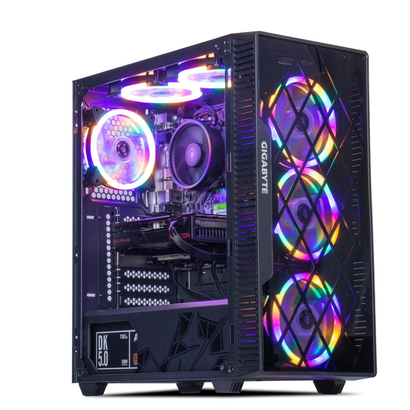 MXZ Gaming PC Desktop Computer, AMD Ryzen 5 4500 3.6GHz, RX6600,16GB DDR4, 500GB NVME SSD, 6RGB Fans, Win 11 Ready, Gamer Desktop Computer