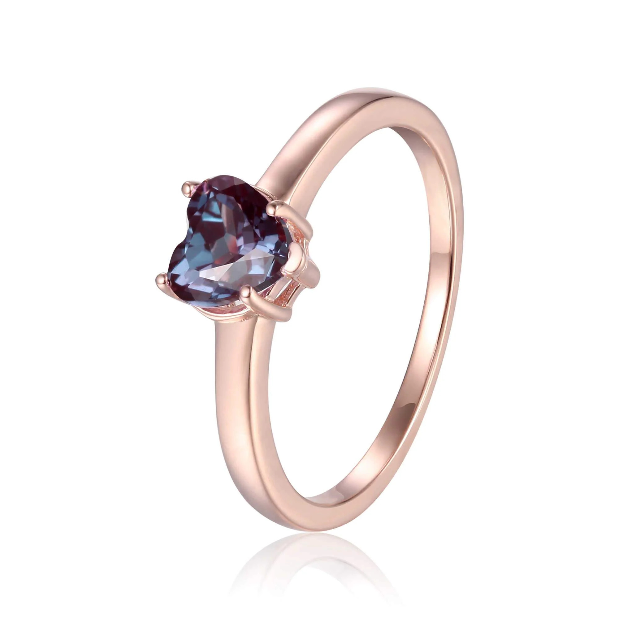 Heart Shape Alexandrite Solitaire Engagement Ring in Rose Gold Plated Sterling Silver