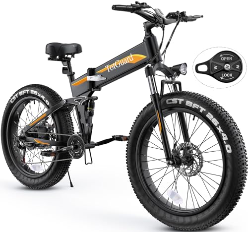 TotGuard Electric Bike,26" x4.0 Fat Tire Electric Bike with 975W Peak Motor,48V 10.4Ah Removable Battery, 21.6MPH Foldable Mountain Ebike