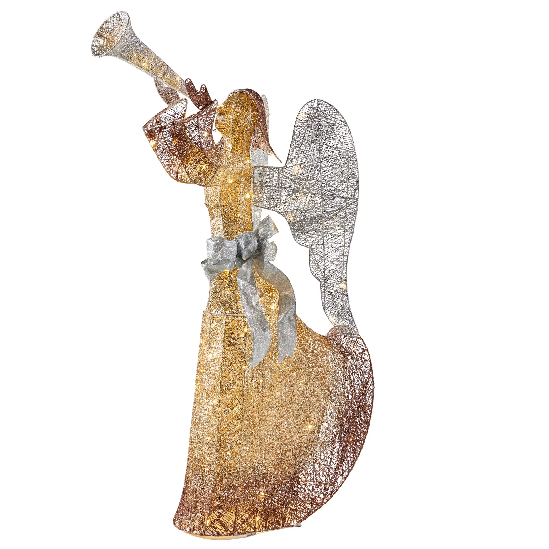 Brylanehome Christmas 5 Feet Tall Pre-Lit Angel, Trumpet Christmas Decoration
