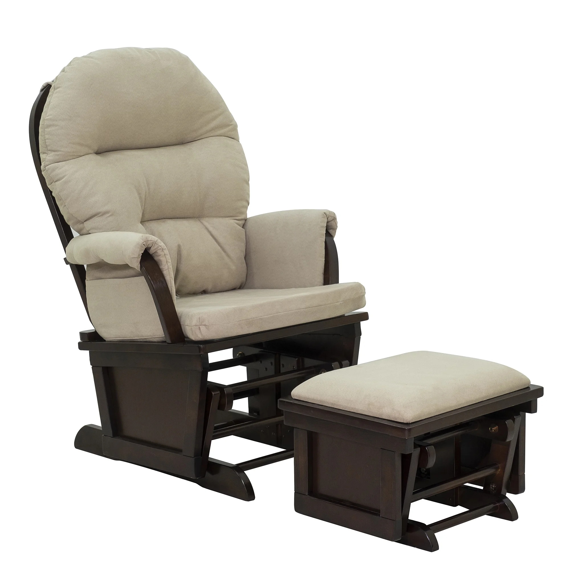 HOMCOM Nursery Glider Rocking Chair with Ottoman, Thick Padded Cushion Seating, Armrests and Wood Base, Cream White