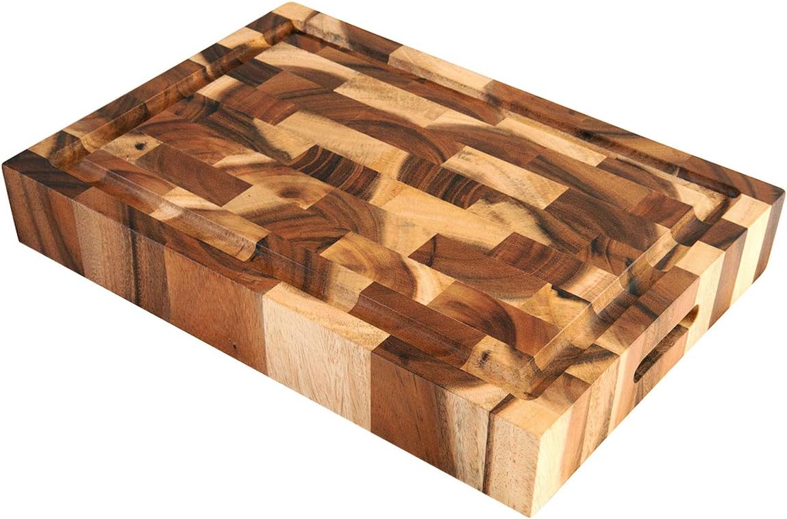 Villa Acacia Large Wood Cutting Board with Juice Groove, 2.5 Inch Thick, 17x12 Inch End Grain Block