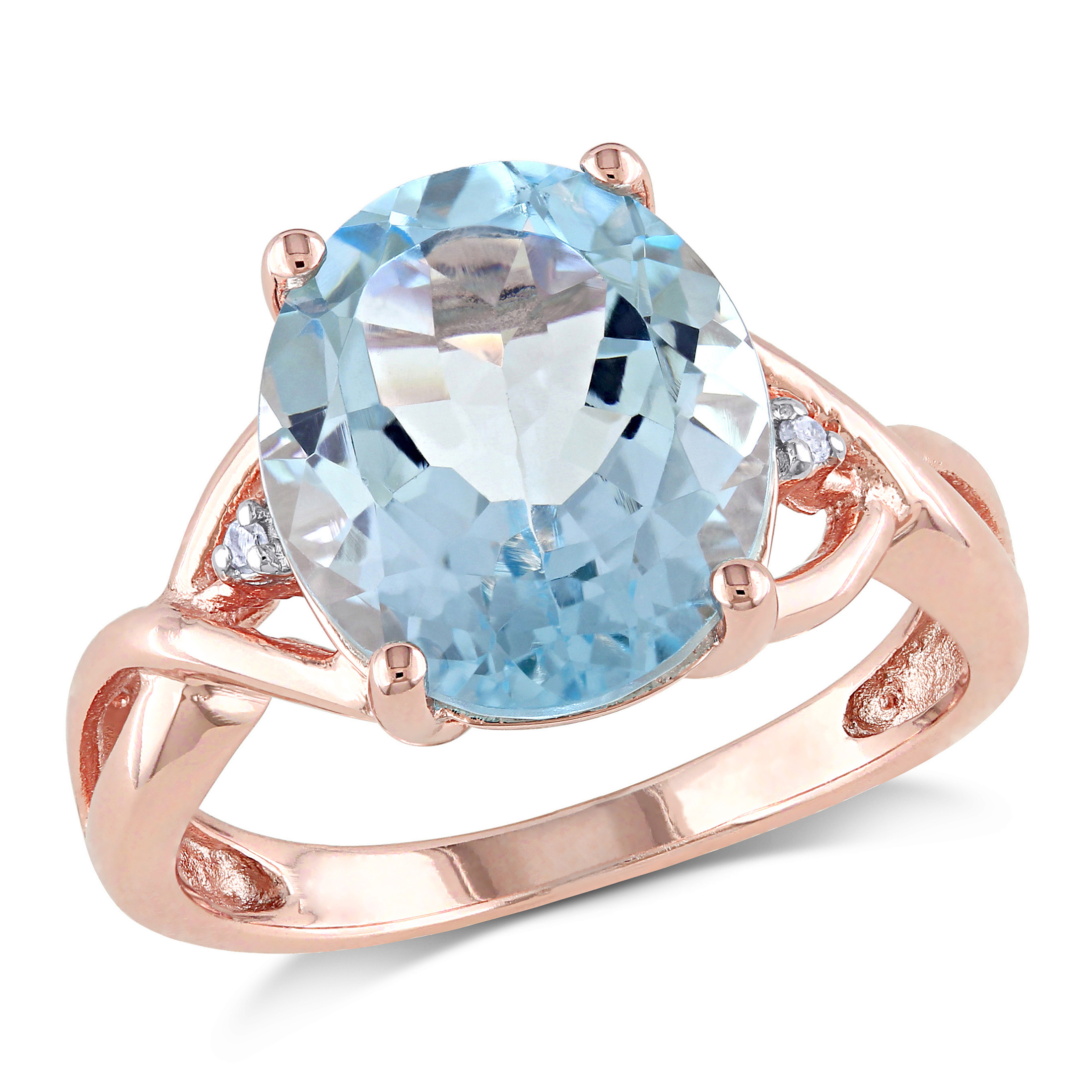 Miabella Women's 5-1/2 Carat T.G.W. Oval-Cut Sky Blue Topaz and Diamond Accent Rose Gold Flash Plated Sterling Silver Twisted Ring