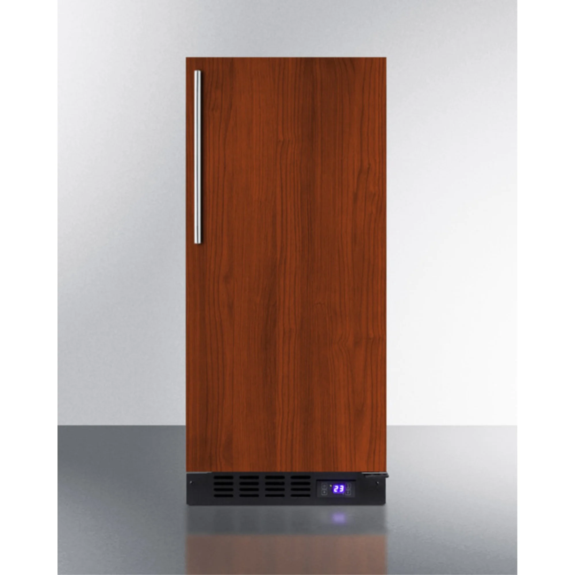 15" wide frost-free freezer for built-in or freestanding use, with integrated door frame to accept overlay panels