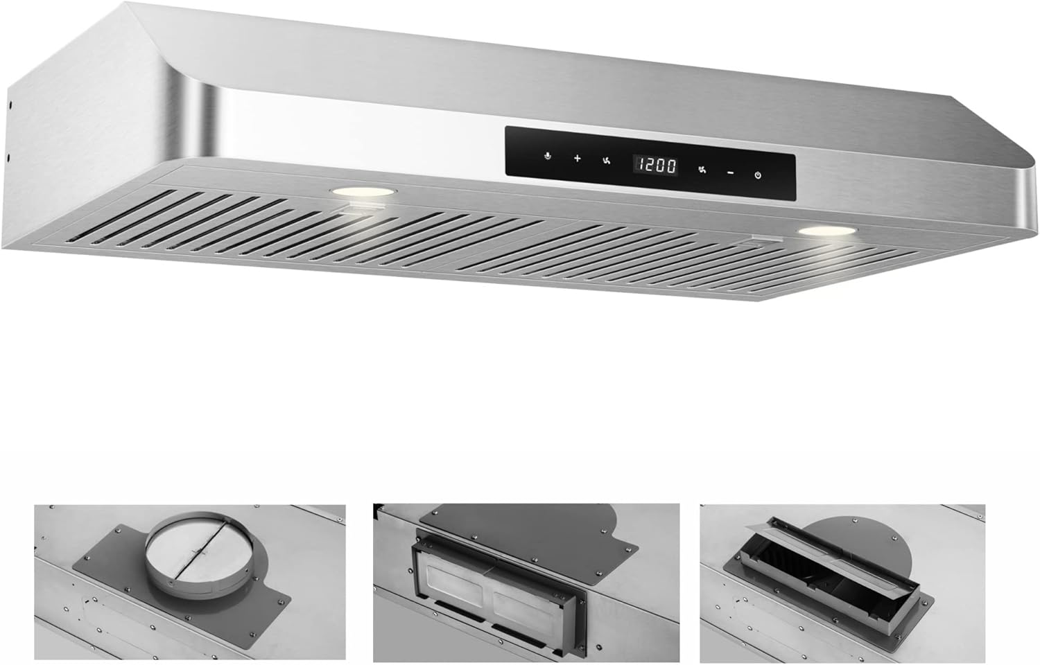30 Inch Under Cabinet Range Hood Kitchen Vent Hood,Built in Range Hood for Ducted in Stainless Steel, 400 CFM with Permanent Stainless Steel Filters