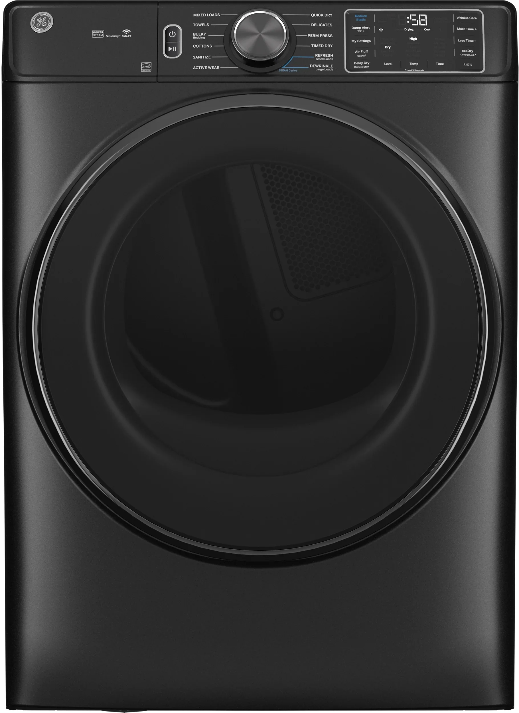 GE 28 Inch Wide Electric Dryer 7.8 CuFt with Steam and Sanitize 32 Inch Depth GFD65ESPVDS