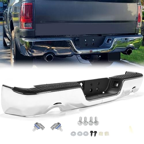 Rear Bumper Compatible with 2009-2018 Dodge Ram 1500, 2019 Ram 1500 Classic, Step Bumper with Parking Sensor Hole&Vent Hole