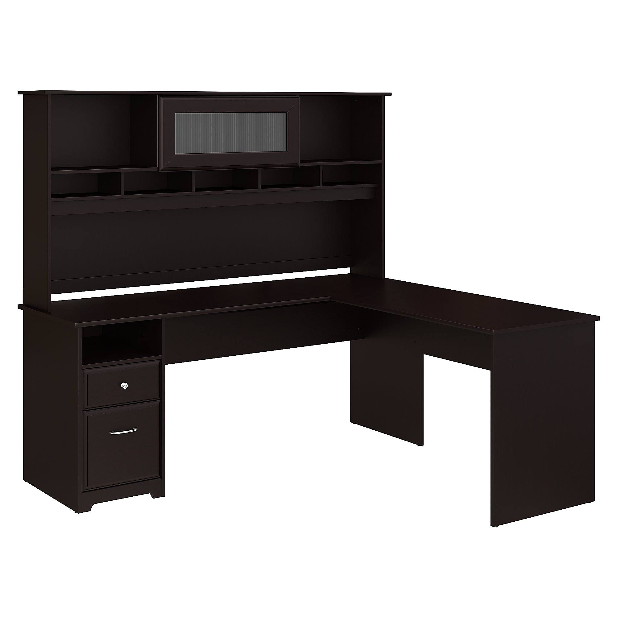 Bush Furniture Cabot 72W L Shaped Computer Desk with Hutch and Drawers, Espresso Oak (CAB053EPO)