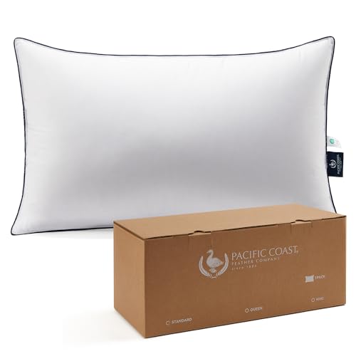 Pacific Coast Bed Pillows for Side and Back Sleepers, Feather and Down Hotel Pillows with 100% Cotton Shell, Medium Supportive, Downproof