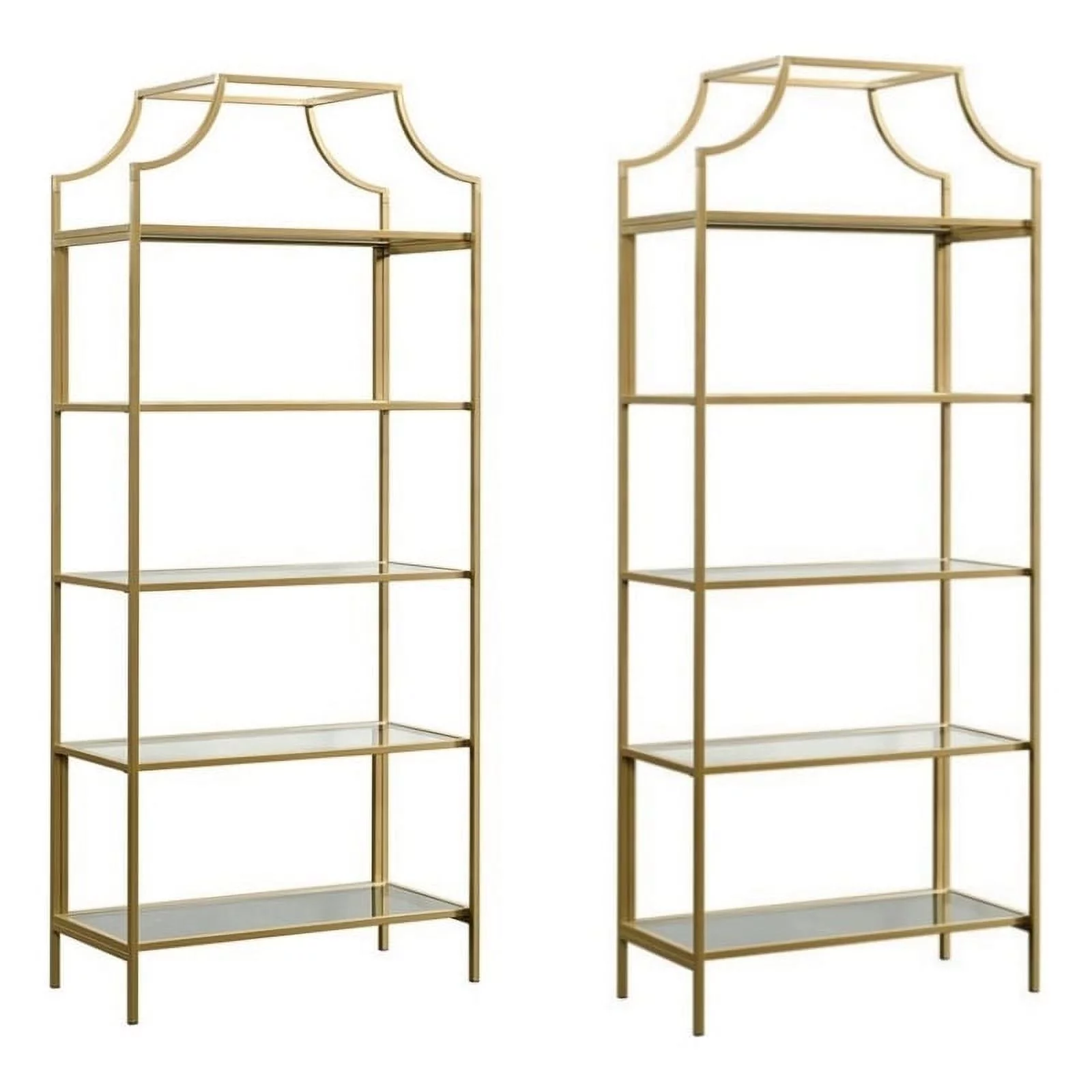 Home Square 5 Shelf Metal Framed Bookcase in Satin Gold (Set of 2)