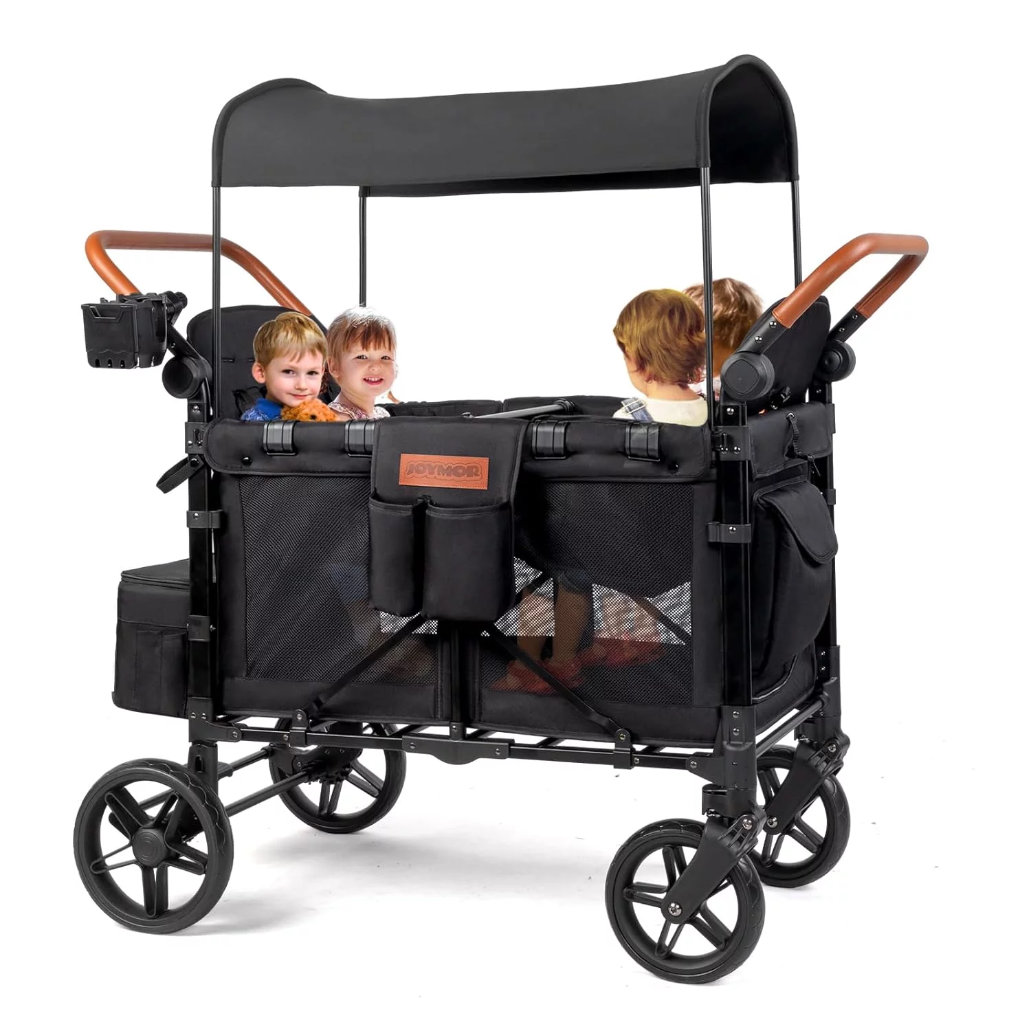 JOYMOR Quad Pro Stroller Wagon for 4 Infants, Bus Seating, Double Side Handles, Phone Holder, Unisex