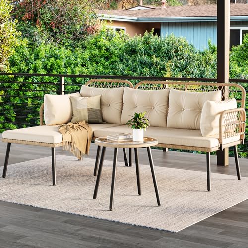 YITAHOME 4-Piece Patio Furniture Wicker Outdoor Bistro Set, All-Weather Rattan Conversation Loveseat Chairs for Backyard