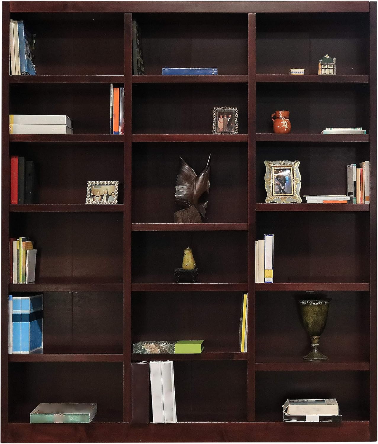 Traditional 84 Tall 18-Shelf Triple Wide Wood Bookcase in Dry Oak