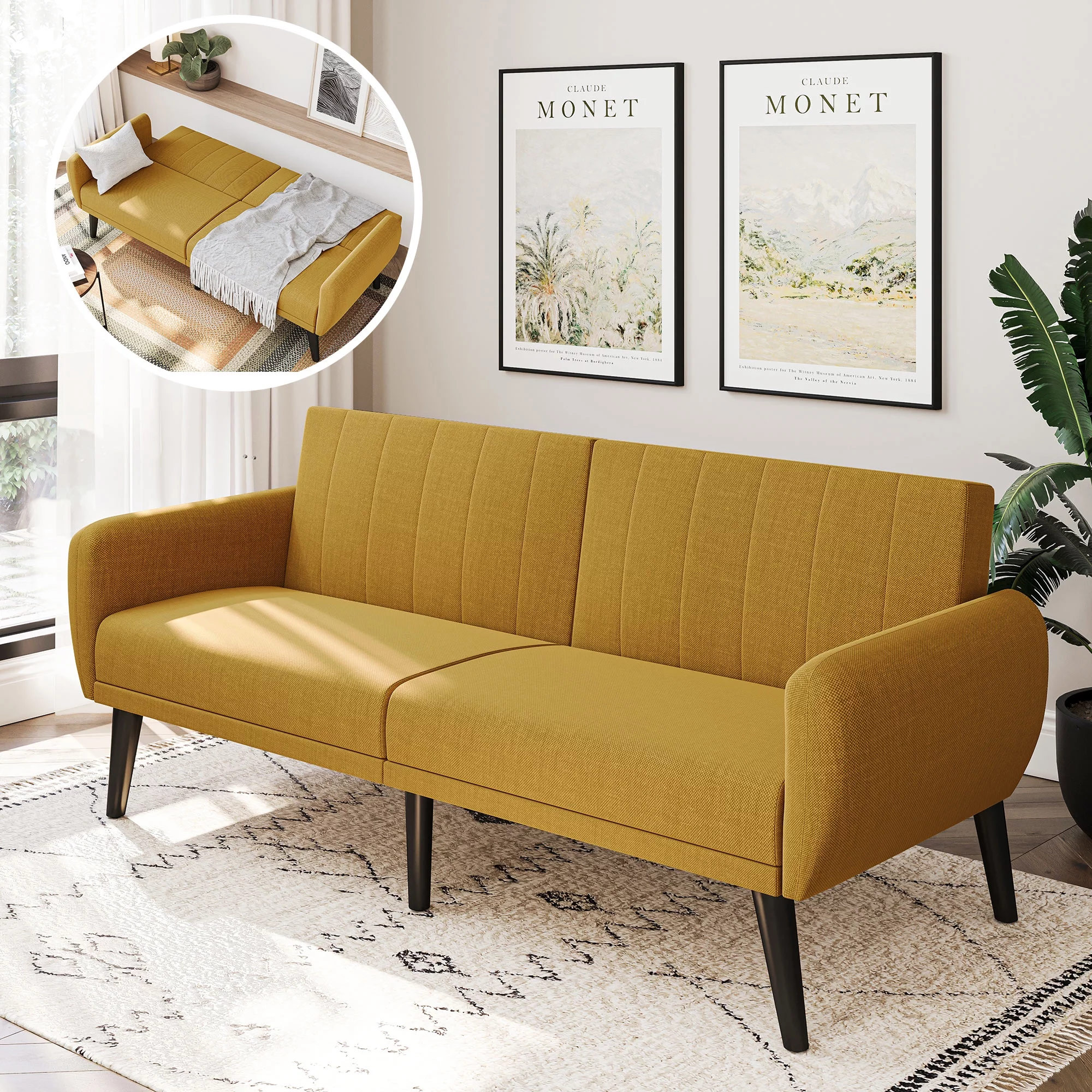 BELLEZE Convertible Sofa Bed, Modern Loveseat, Sleeper Sofa, Futon Couch for Living Room, Guest Room, Garage - Melrose (Yellow)