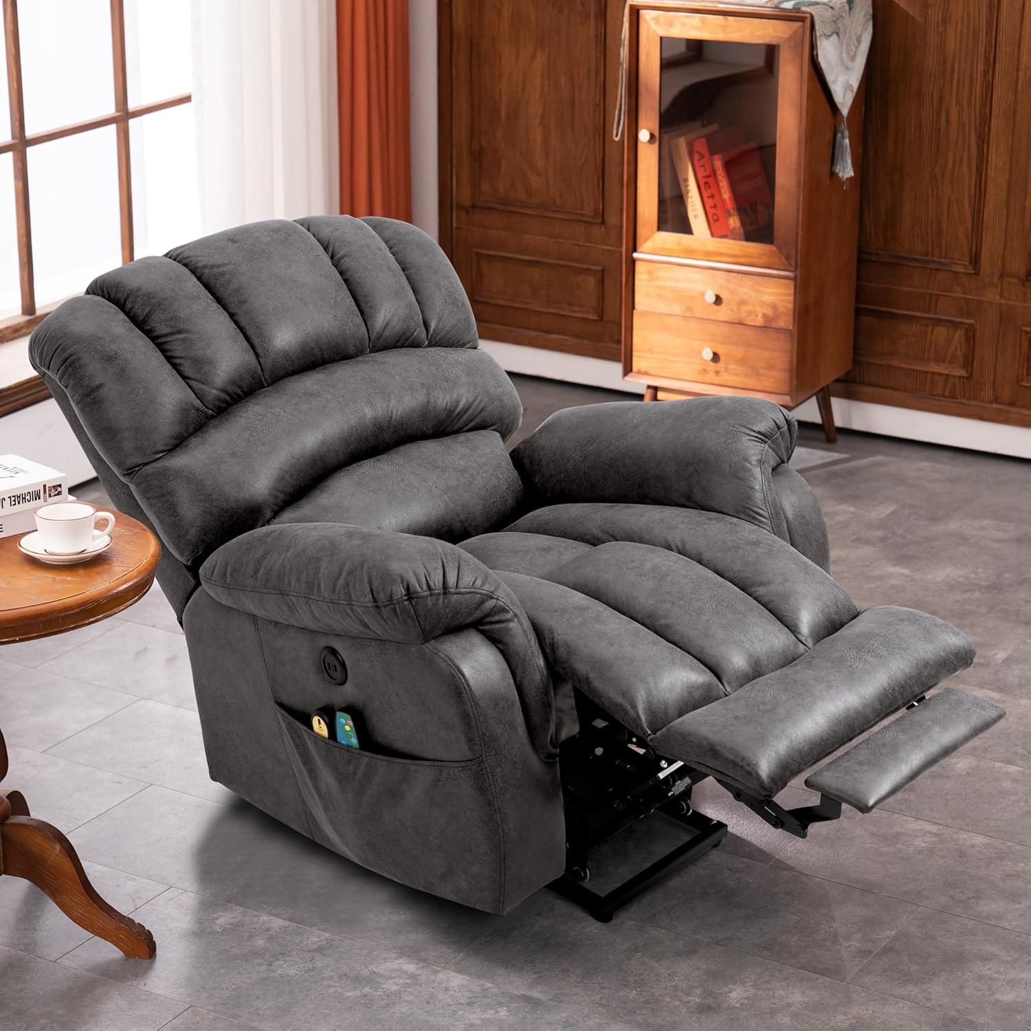 VIVIJASON Tall Man Large Power Lift Recliner Chair with Extended Footrest for Elderly, Overstuffed Wide Electric Lift Chair with Heat & Massage