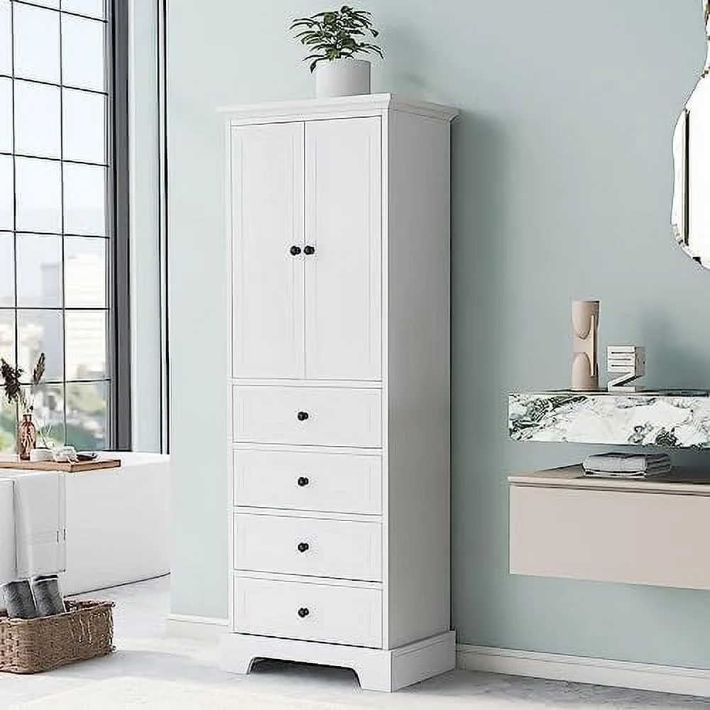 RUNFAYBIU Four Door  Cabinets with LED Light  White  Cabinet with Open  Home Office Display Cabinet with Transparent Acrylic Doors  Freestanding