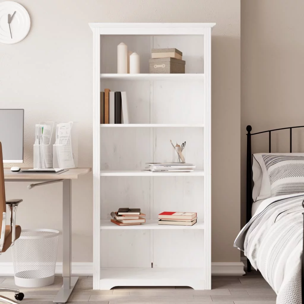 Htovila Bookcase BODO White 31.5"x15"x70.9" Solid Wood Pine 5-Tier