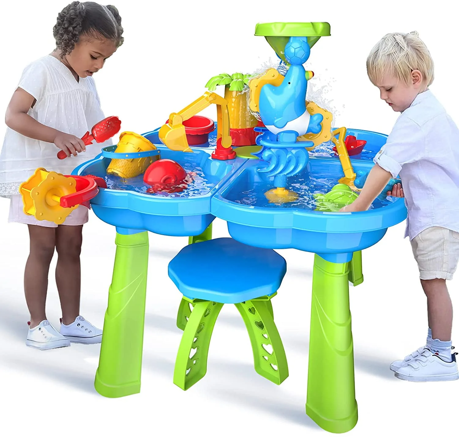 Dinosaur Planet Sand Water Table for Toddlers, 4 in 1 Sand Table and Water Play Table