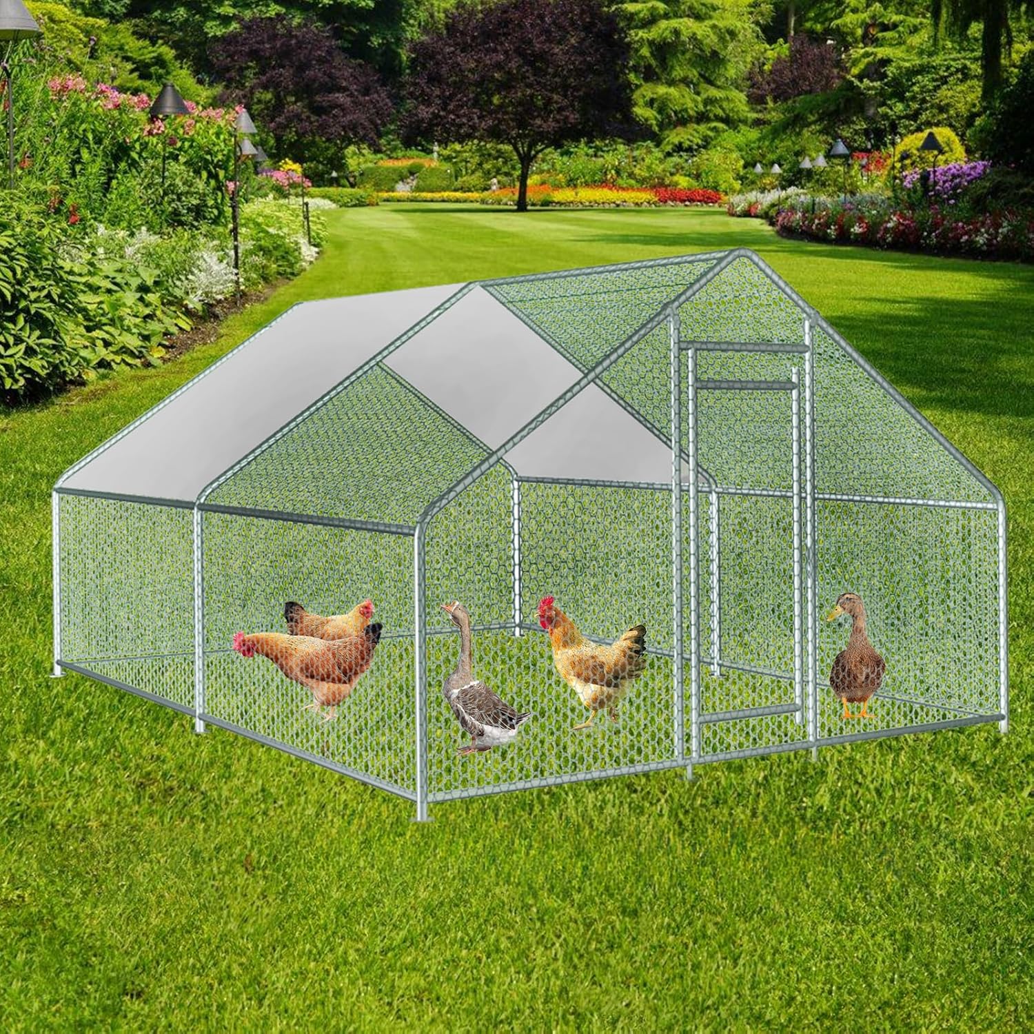 13x10x6.5 FT Metal Chicken Coop Walk in Chicken Run Cage for Chickens, Rabbits House, Duck House