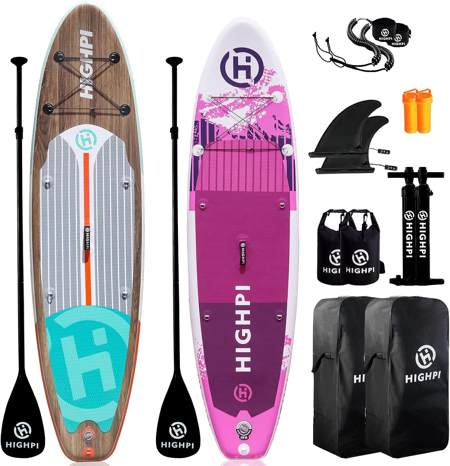 Highpi Inflatable Stand Up Paddle Board with Premium SUP Accessories, Backpack, Wide Stance, Surf Control, Non-Slip Deck, Leash, Paddle and Pump