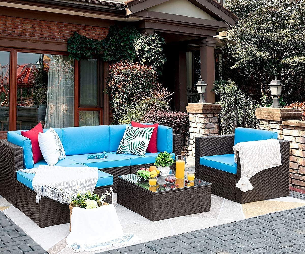 Popular 6 Pieces Patio Furniture Set Outdoor Sectional Sofa Outdoor Furniture Set Patio Sofa Set Conversation Set with Cushion and Table (Beige)