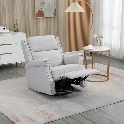 Upholstered Recliner Accent Chair for Living Room, Comfortable Push Back Recliner Single Chair with Polyester Fabric and Nail Trim for Bedroom, Pink