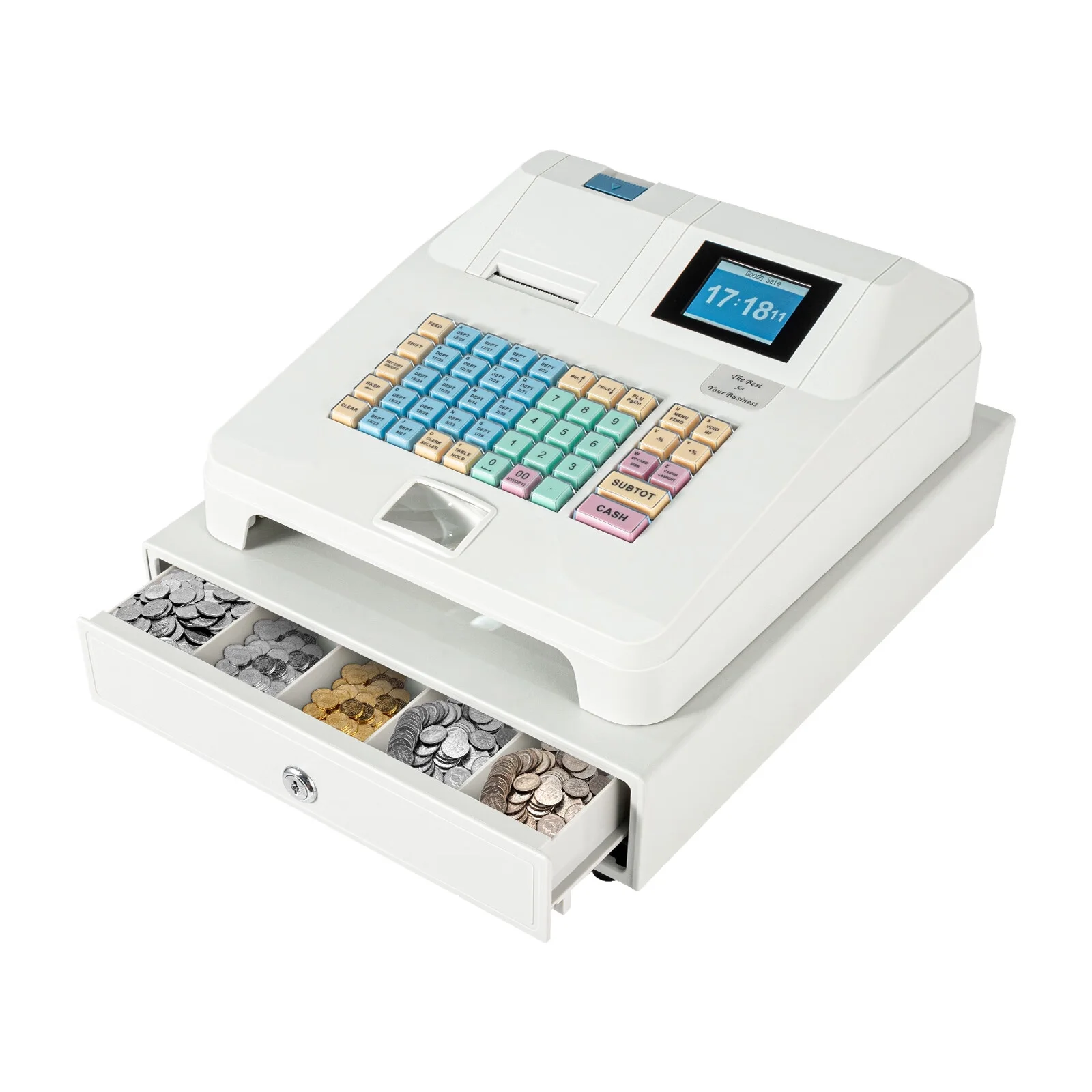 Aiqidi Electronic Cash Register POS Syetem 48 Keys 8 Digital LCD Display Casher with Flat Keyboard and Drawer Box for Retail Restaurant Shop 110V