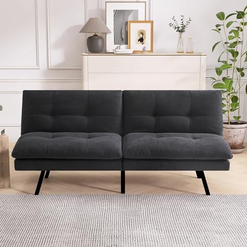 Faux Leather Futon Sofa Bed,Convertible Futon Couch,Memory Foam Loveseat Sleeper Sofa,Small Splitback Modern Folding Couch for Living Room,Office