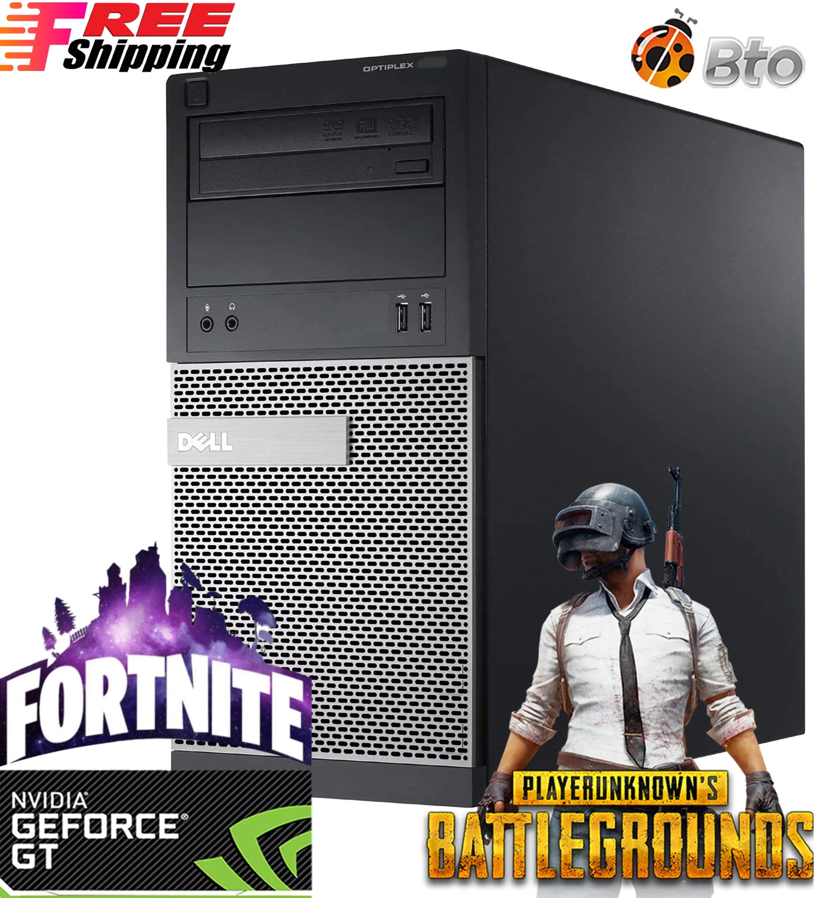 Restored Gaming Dell Desktop Tower Computer PC Intel Core i7 Processor 16GB Ram 2TB HDD NVIDIA GT 1030 DDR5 Bto KB & Mouse Wifi Adapter