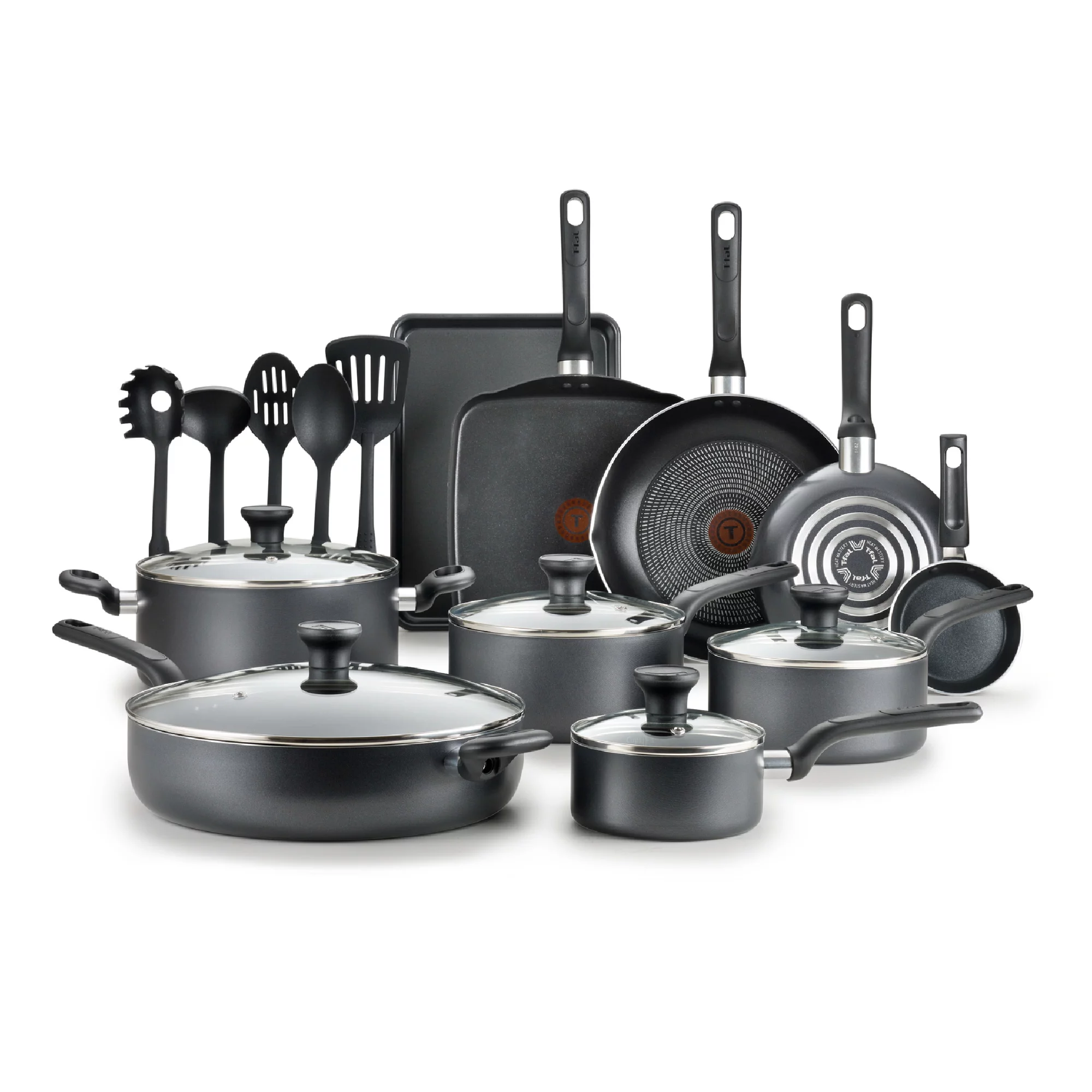 T-fal Easy Care Nonstick Cookware, Grey, 20 Piece Set, Dishwasher Safe
