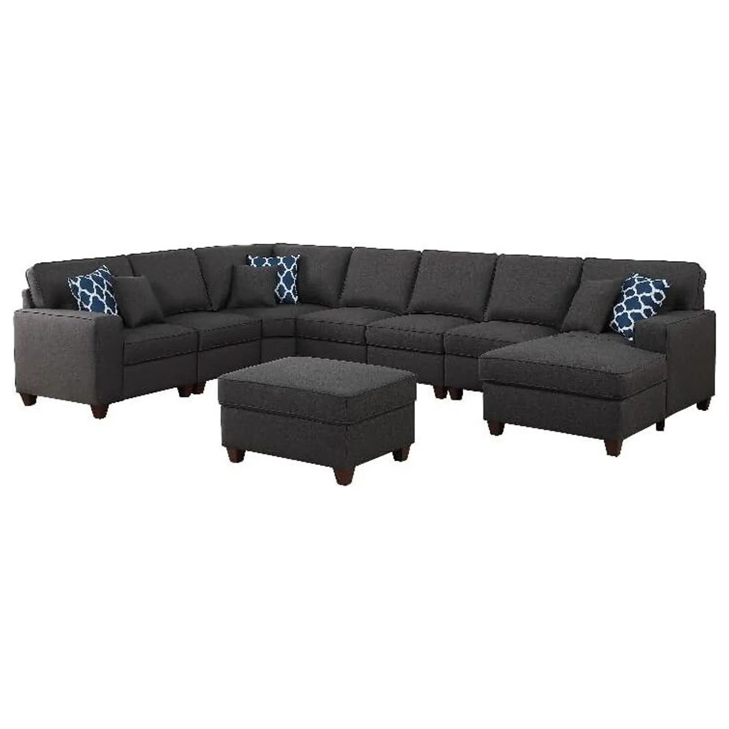 HomeStock Handcrafted Haven 8-Piece Upholstered Modern Fabric Sectional In Dark Gray