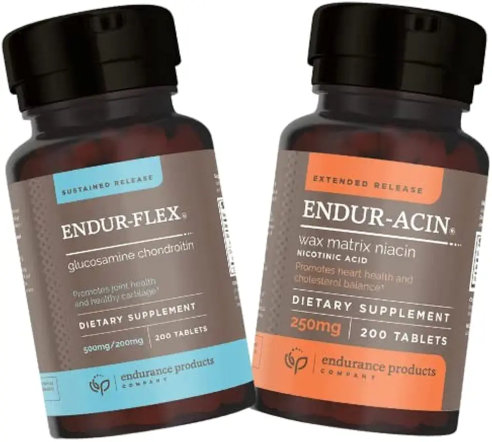 Sustained Release - 500mg Glucosamine & 200mg Chondroitin - 200 Tablets and ENDUR-ACIN 250mg Niacin
