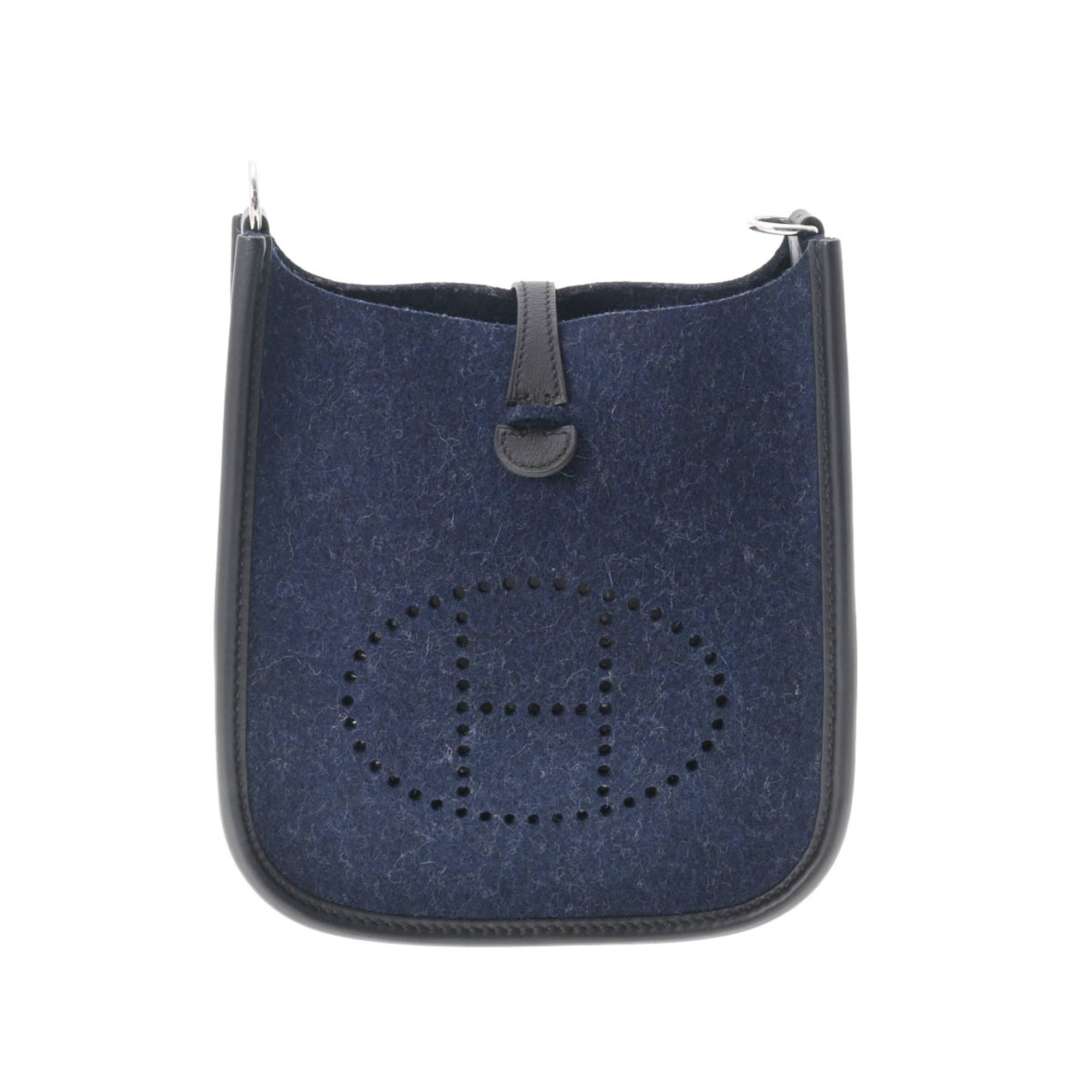 Pre-Owned HERMES Hermes Evelyn TPM Navy Palladium Metal Fitting Y Engraved (around 2020) Women's Felt Shoulder Bag (Like New)