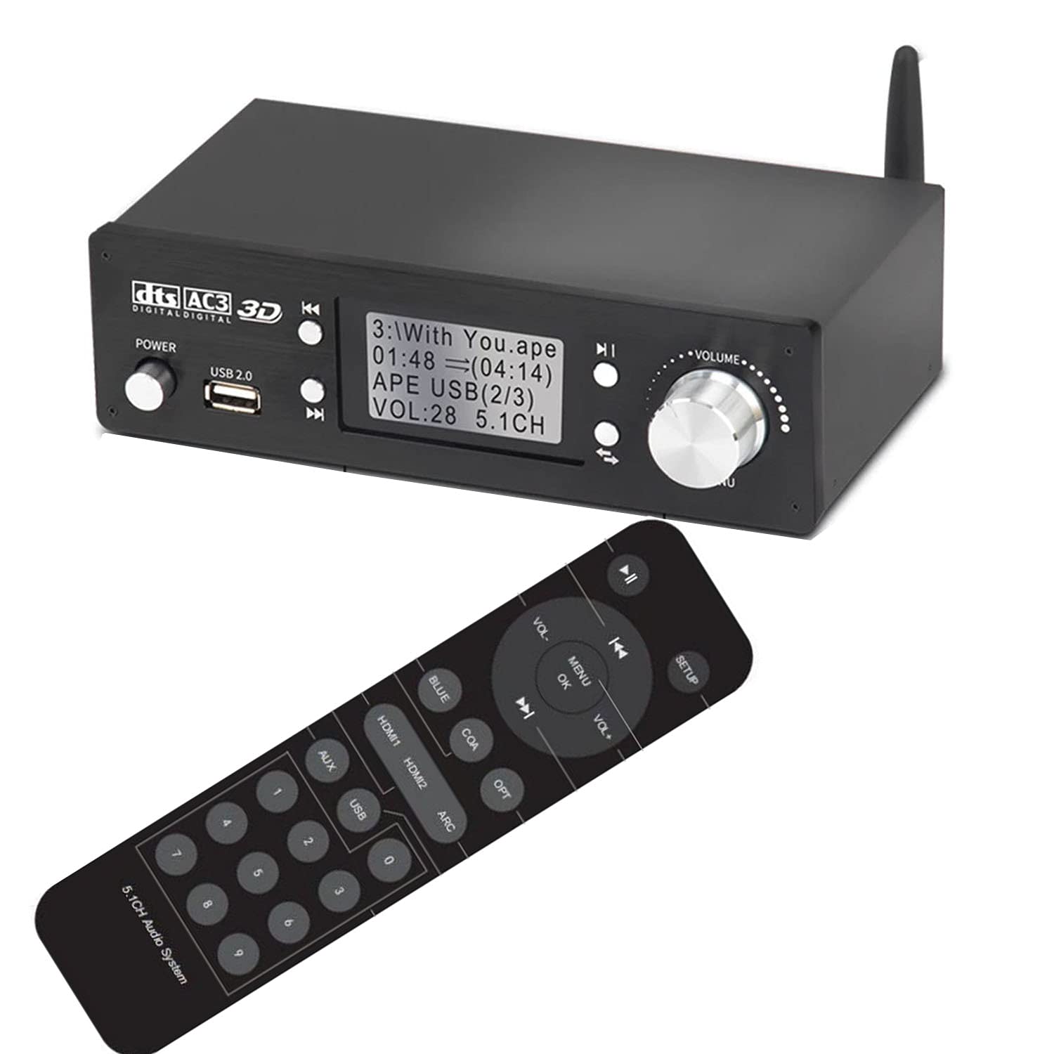 5.1 decoder Separator for DTS AC3,Digital Analog Audio Video System with BT-5.0 Receiver HDMI 4K 3D,Coaxial,Optical Fiber,AUX,U Disk,PC-USB Input