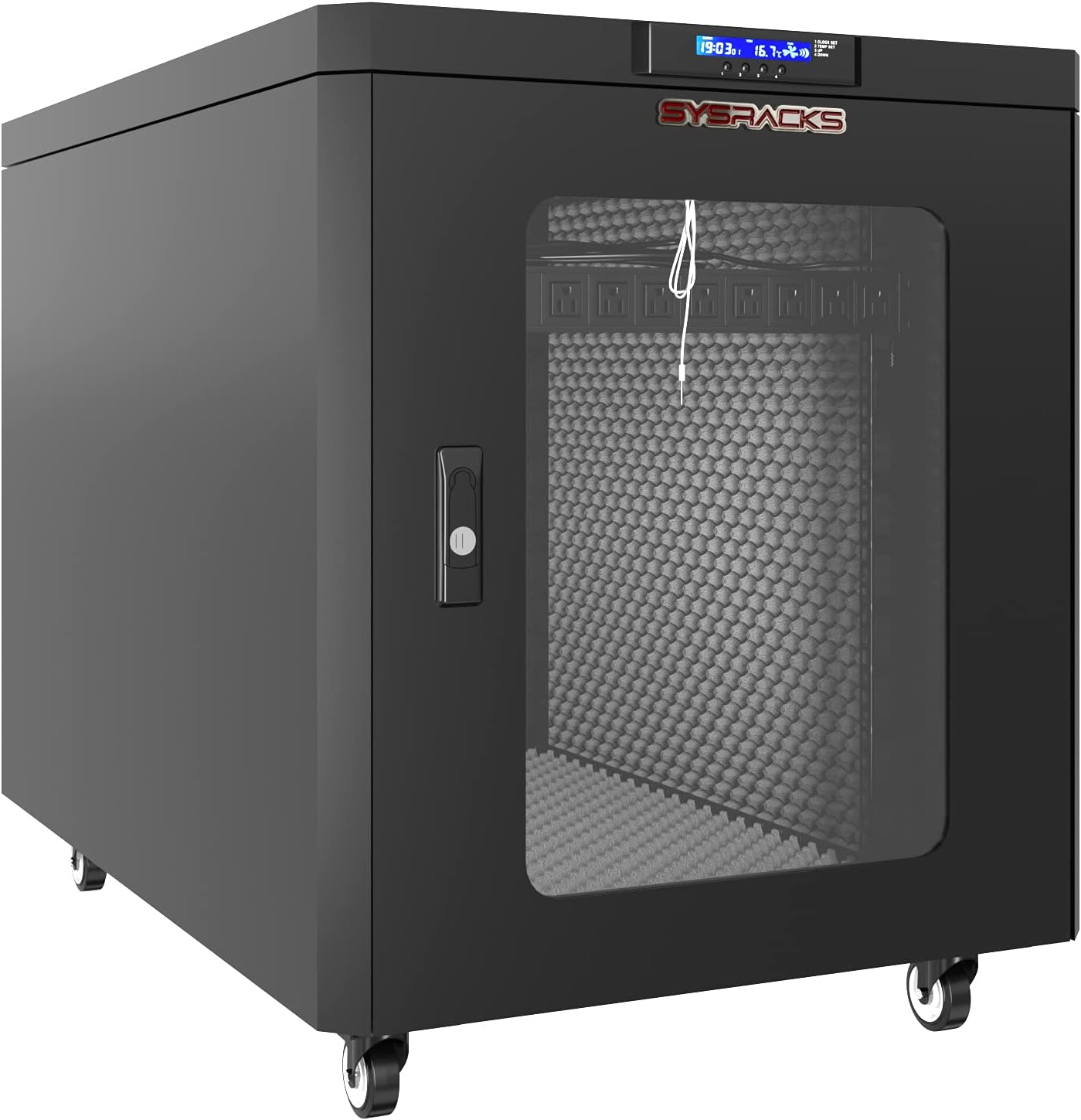 Sysracks 12U 35 inch Depth Soundproof Server Rack Cabinet Quiet Server Cabinet Enclosure Silent Acoustic Server Rack up to 36% Noise Reduction