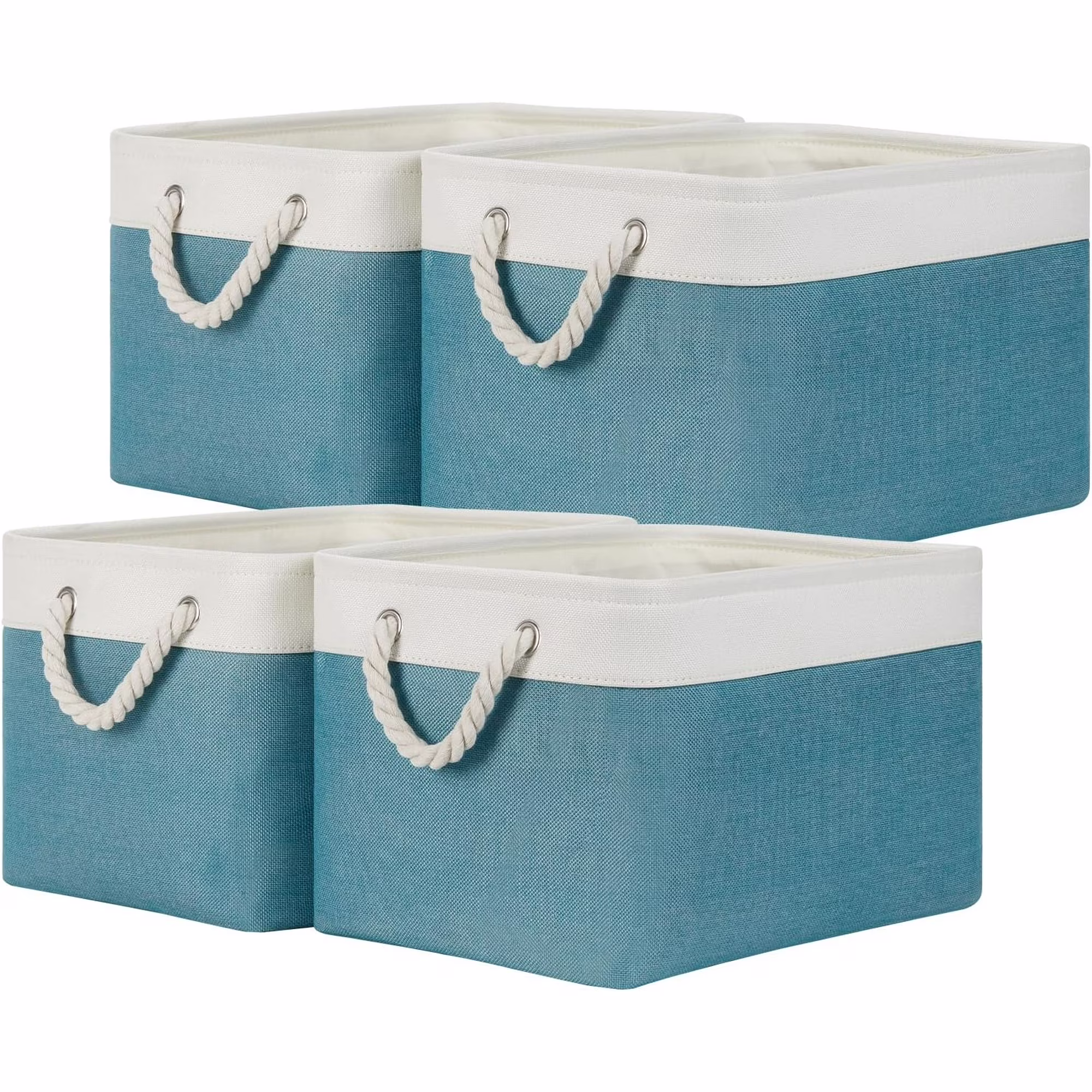 Fabric Storage Baskets 4Pack Storage Bins Decorative Basket for Gift, Clothes Bin with Rope Handle, Rectangle Baskets for Storage, Blankets(White&amp