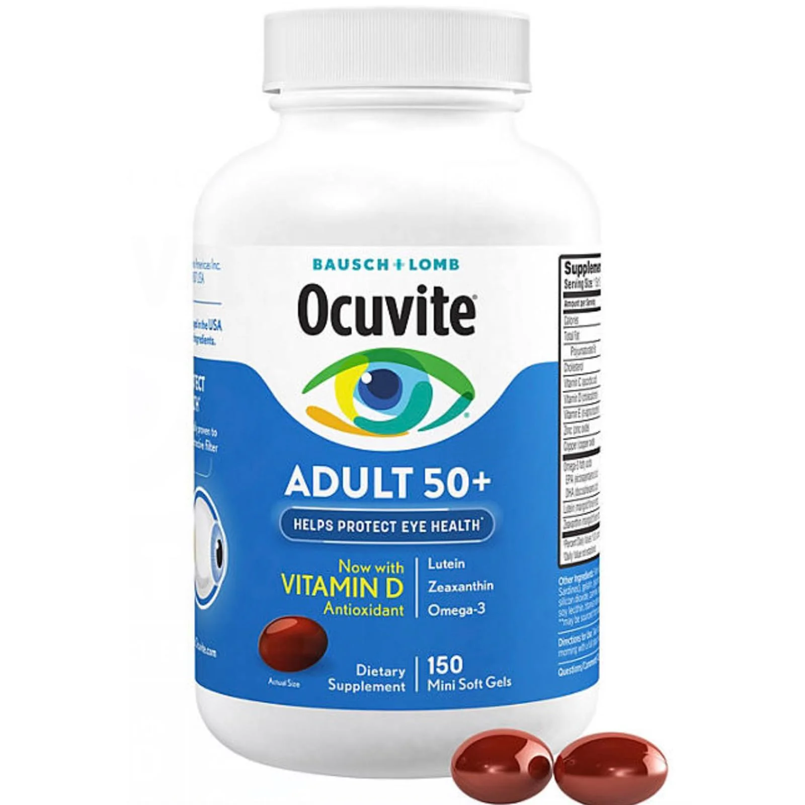 BAUSCH + LOMB Ocuvite Adult 50+ Eye Vitamin & Mineral Supplement - 2 Bottles, 150 Softgels Each - Kansas Nuitrition - HNZSDS