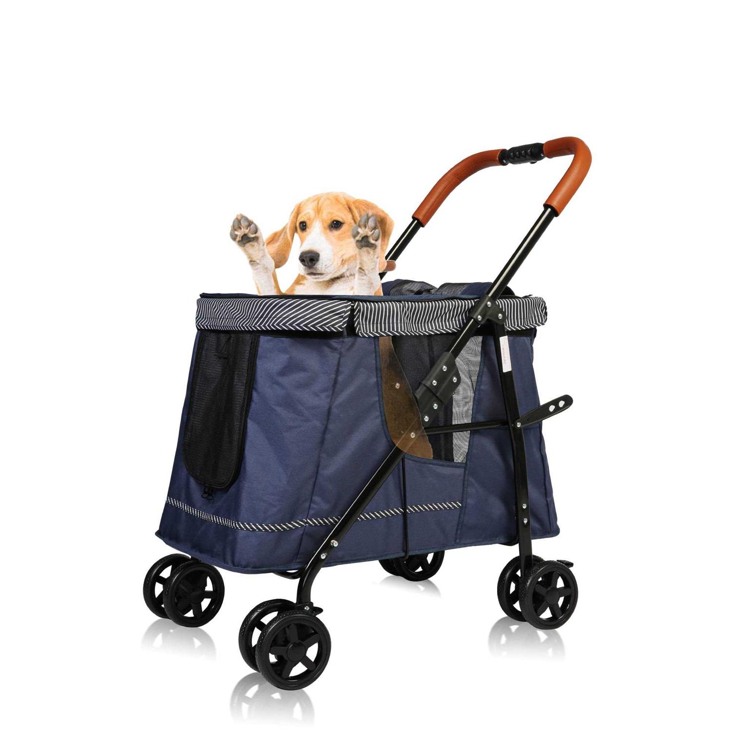 Folding Pet Stroller for Dog or Cats One-Click Folding Dog Travel Stroller with Dual Entry - Pet Supplies online store